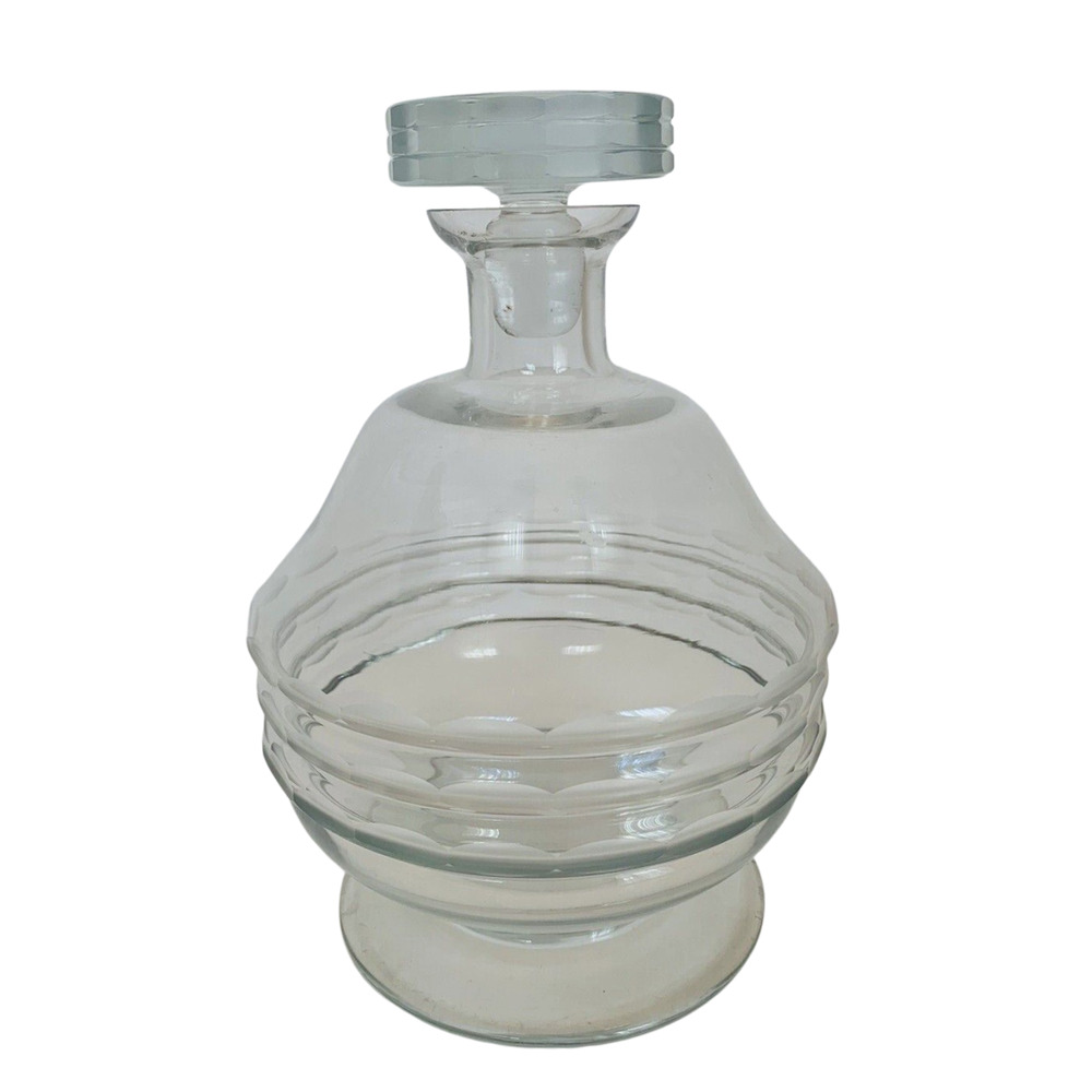Vintage Cognac Dispenser Clear Glass Bulb Oval Cuts Pedestal 7"h Stopper